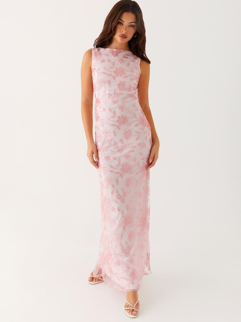 Peppermayo Pale Pink Floral Embroidered Maxi Dress